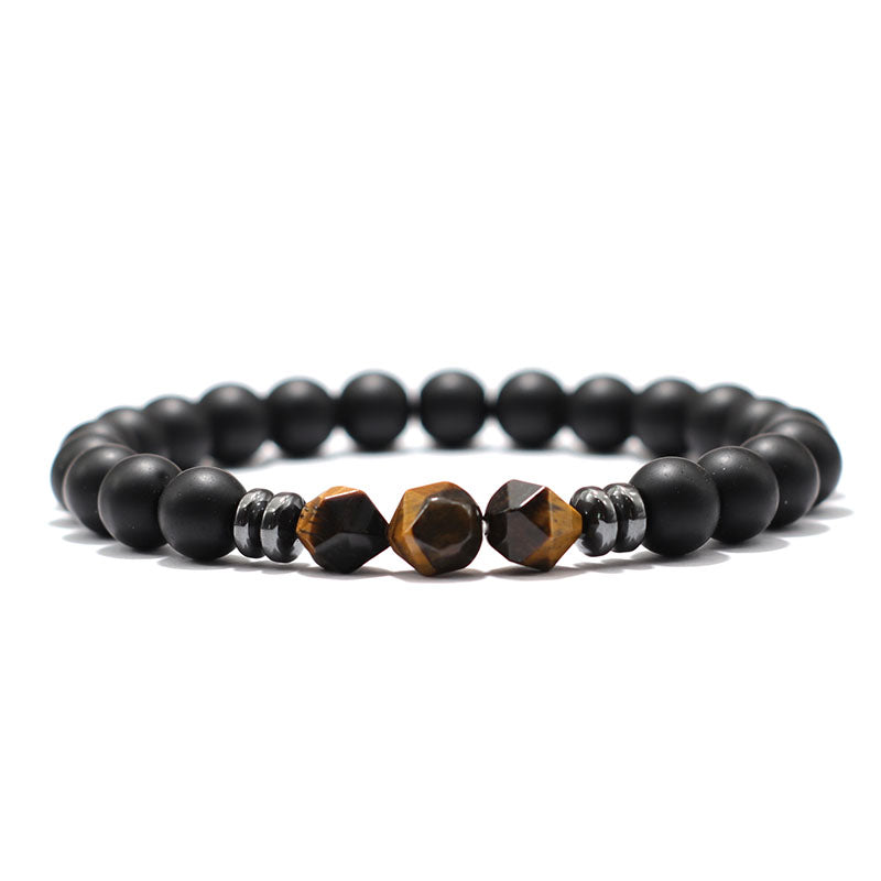 Bracciale Uomo in Pietra di Onice Nero con Occhi di Tigre e Sodalite, Perle Irregolari Naturali, Gioiello da Uomo
