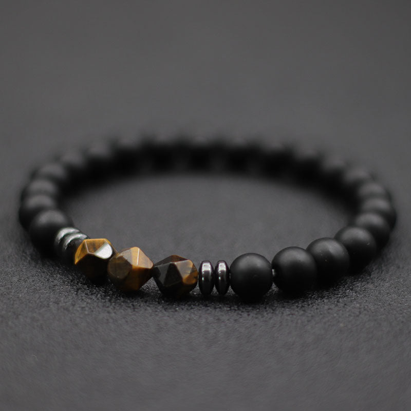 Bracciale Uomo in Pietra di Onice Nero con Occhi di Tigre e Sodalite, Perle Irregolari Naturali, Gioiello da Uomo